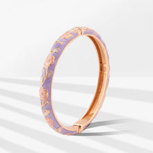 Load image into Gallery viewer, UJOY Vintage Purple Enamel Flower Bracelet – Gold Tone Zinc Alloy Cuff Bangle