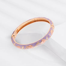 Load image into Gallery viewer, UJOY Vintage Purple Enamel Flower Bracelet – Gold Tone Zinc Alloy Cuff Bangle