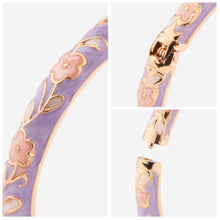 Load image into Gallery viewer, UJOY Vintage Purple Enamel Flower Bracelet – Gold Tone Zinc Alloy Cuff Bangle