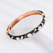 Load image into Gallery viewer, UJOY Handmade Gold Plated Black Base White Floral Cuff – Zinc Alloy Flower Bracelet Gift for Women