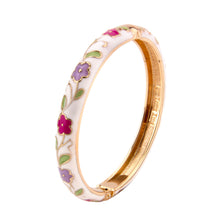 Load image into Gallery viewer, UJOY Traditional Cloisonné Enamel Floral Bracelet – Gold Plated White Cuff Bangle Gift for Her