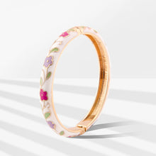 Load image into Gallery viewer, UJOY Traditional Cloisonné Enamel Floral Bracelet – Gold Plated White Cuff Bangle Gift for Her