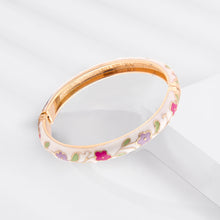Load image into Gallery viewer, UJOY Traditional Cloisonné Enamel Floral Bracelet – Gold Plated White Cuff Bangle Gift for Her