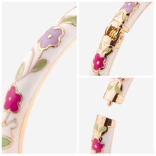 Load image into Gallery viewer, UJOY Traditional Cloisonné Enamel Floral Bracelet – Gold Plated White Cuff Bangle Gift for Her