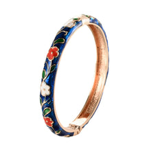 Load image into Gallery viewer, UJOY Vintage Blue Cloisonne Enamel Bangle - Rose Gold Plated Zinc Alloy Stackable Fashion Bracelet