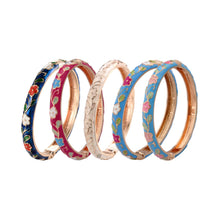 Load image into Gallery viewer, UJOY Vintage Blue Cloisonne Enamel Bangle - Rose Gold Plated Zinc Alloy Stackable Fashion Bracelet