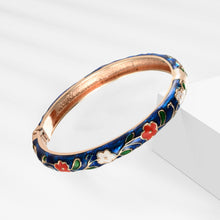 Load image into Gallery viewer, UJOY Vintage Blue Cloisonne Enamel Bangle - Rose Gold Plated Zinc Alloy Stackable Fashion Bracelet