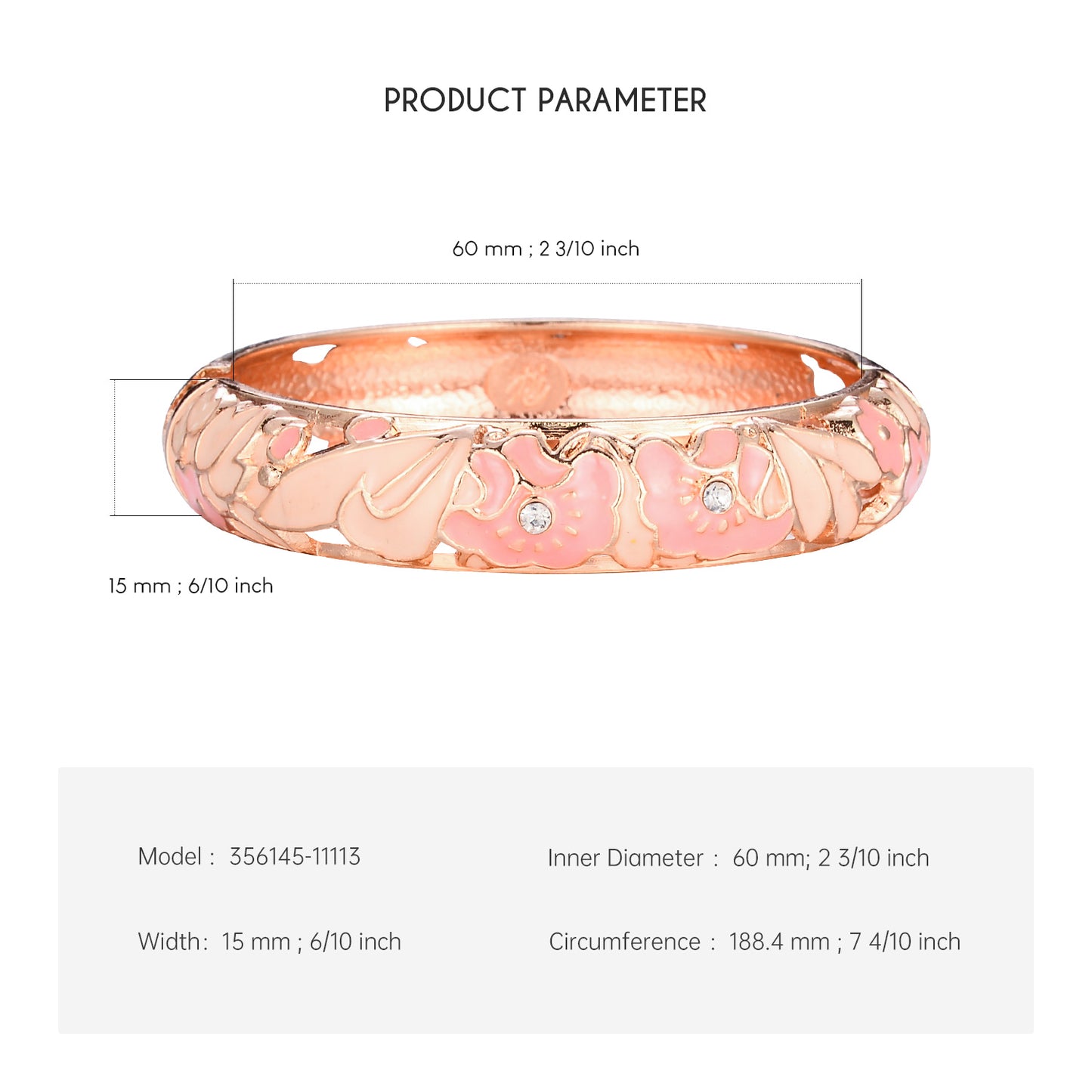 UJOY Cloisonne Bangle Colorful Painted Floral Rose Gold Bracelet Gifts for Women Girls 356145