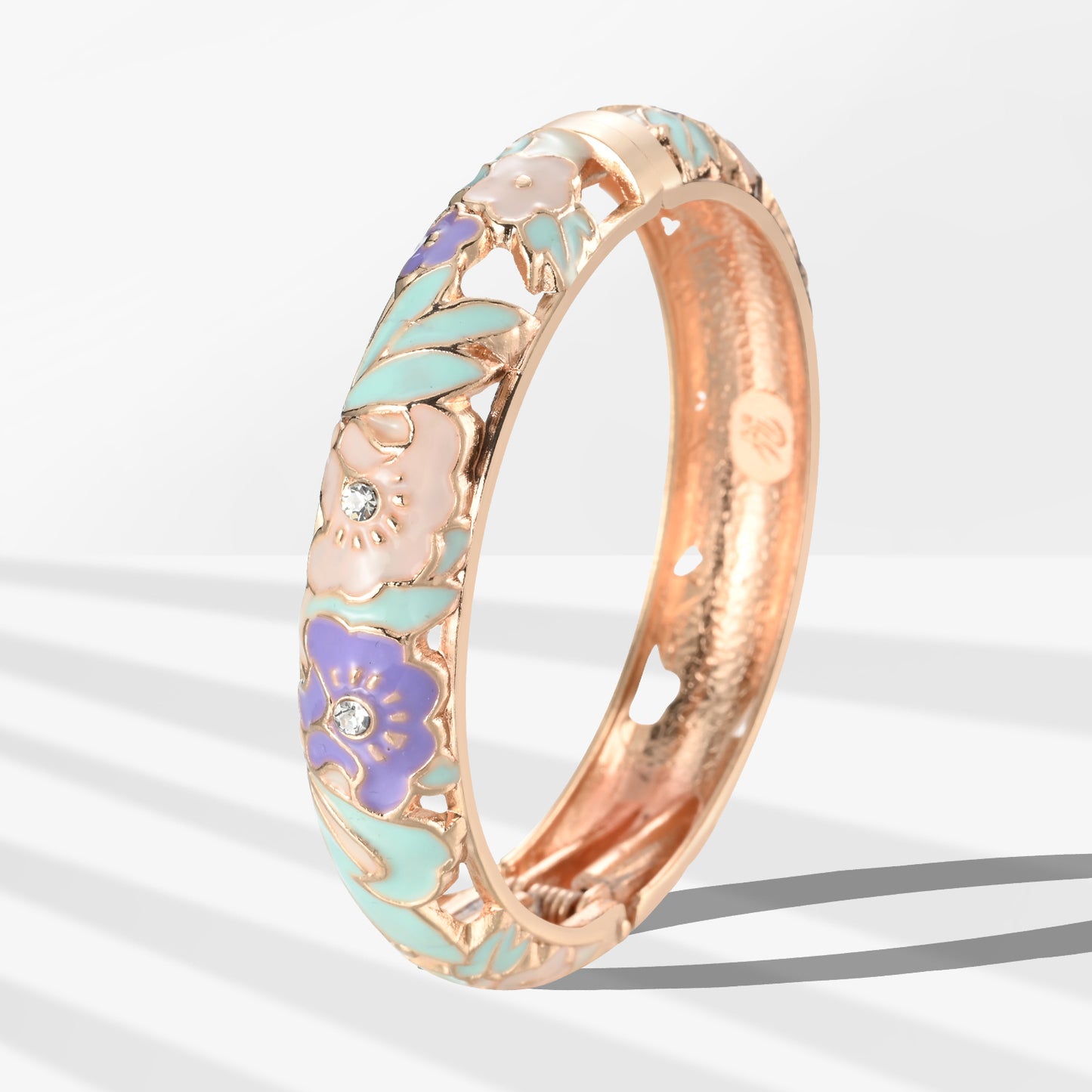 UJOY Cloisonne Bangle Colorful Painted Floral Rose Gold Bracelet Gifts for Women Girls 356145