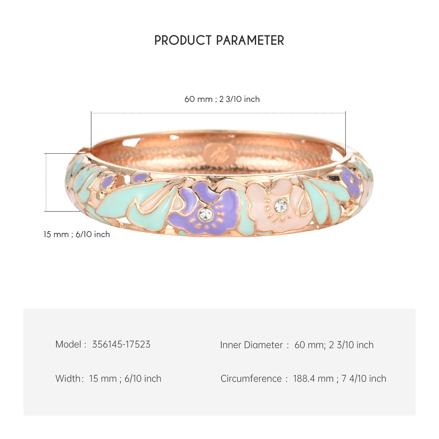 UJOY Cloisonne Bangle Colorful Painted Floral Rose Gold Bracelet Gifts for Women Girls 356145