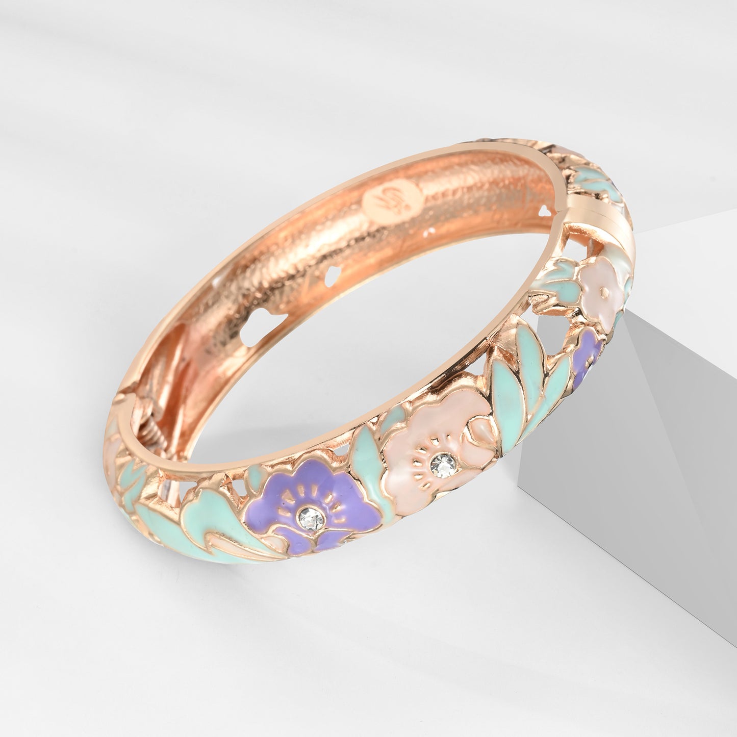UJOY Cloisonne Bangle Colorful Painted Floral Rose Gold Bracelet Gifts for Women Girls 356145