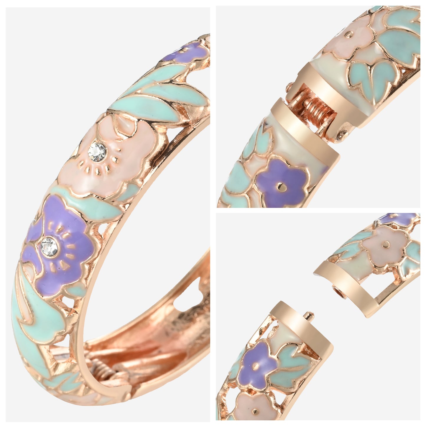 UJOY Cloisonne Bangle Colorful Painted Floral Rose Gold Bracelet Gifts for Women Girls 356145