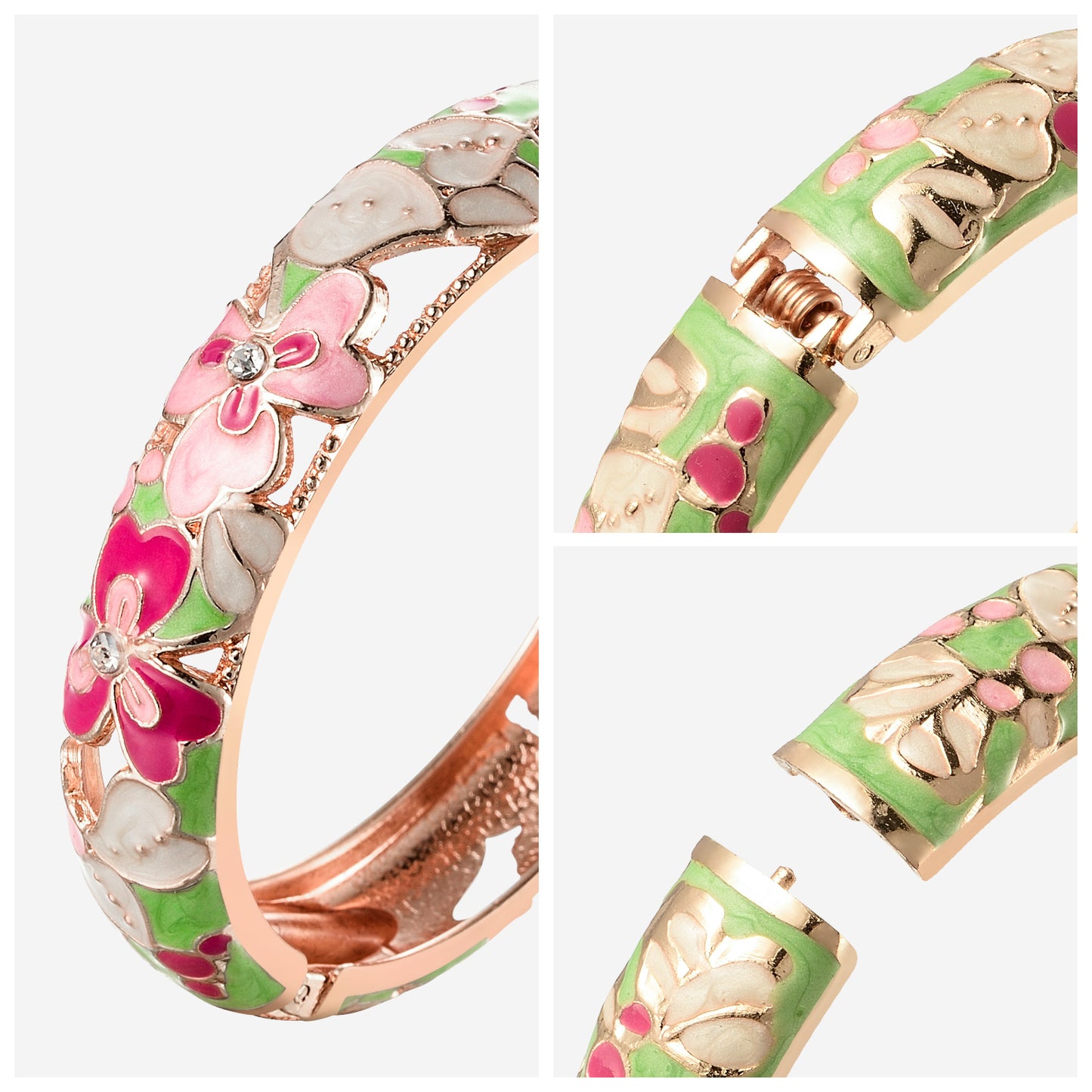 UJOY Cloisonne Bangle Spring Garden Colorful Rose Gold Bracelet Gifts for Women GIrls 362146