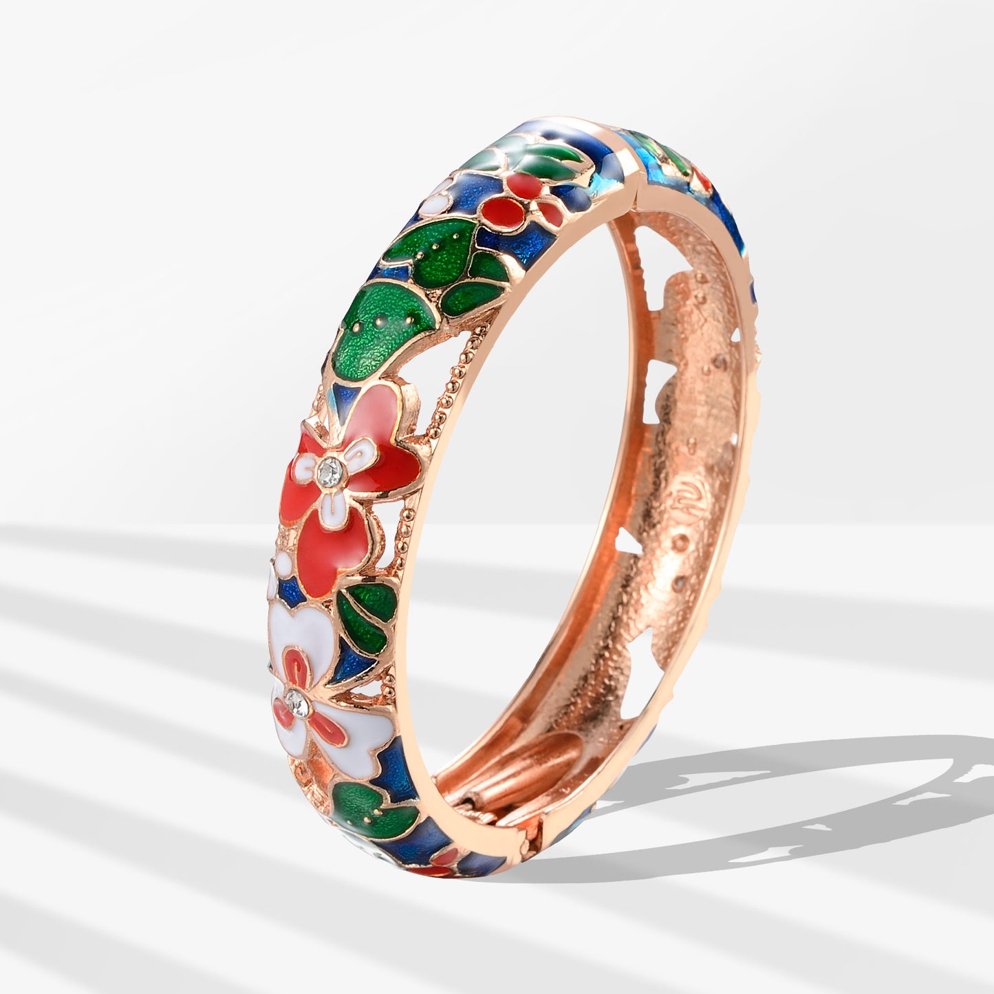 UJOY Cloisonne Bangle Spring Garden Colorful Rose Gold Bracelet Gifts for Women GIrls 362146