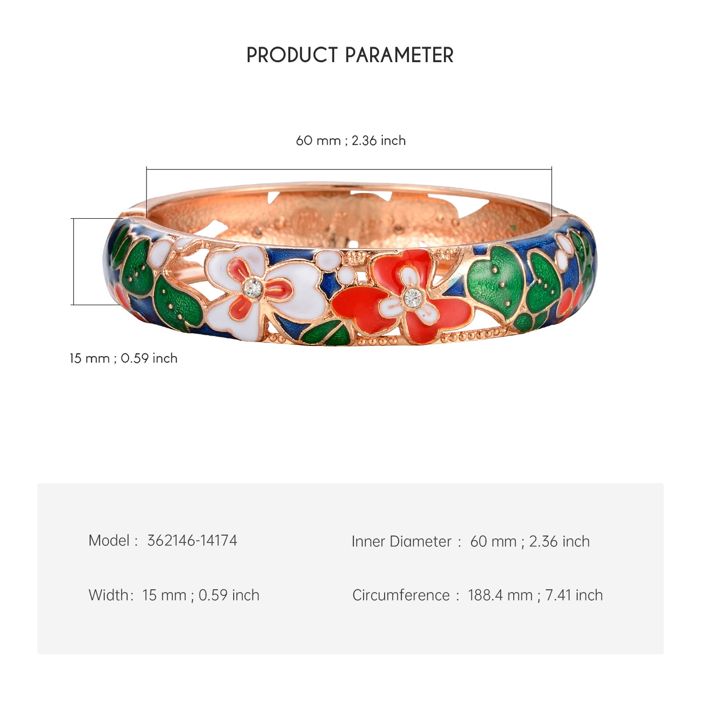 UJOY Cloisonne Bangle Spring Garden Colorful Rose Gold Bracelet Gifts for Women GIrls 362146