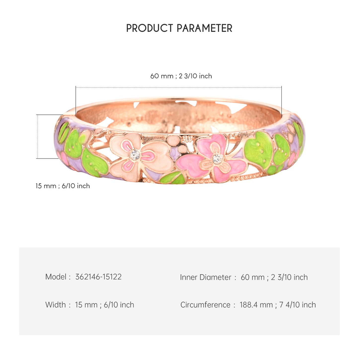 UJOY Cloisonne Bangle Spring Garden Colorful Rose Gold Bracelet Gifts for Women GIrls 362146