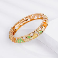 Load image into Gallery viewer, UJOY Vintage Cloisonne Enamel Bangle Gold Plated Hollow Floral Filigree Hinged Bracelet Women Jewelry Gift