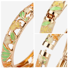 Load image into Gallery viewer, UJOY Vintage Cloisonne Enamel Bangle Gold Plated Hollow Floral Filigree Hinged Bracelet Women Jewelry Gift
