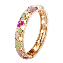 Load image into Gallery viewer, UJOY Cloisonne Bangle Gold Openwork Floral Ring Gifts for Women Girls