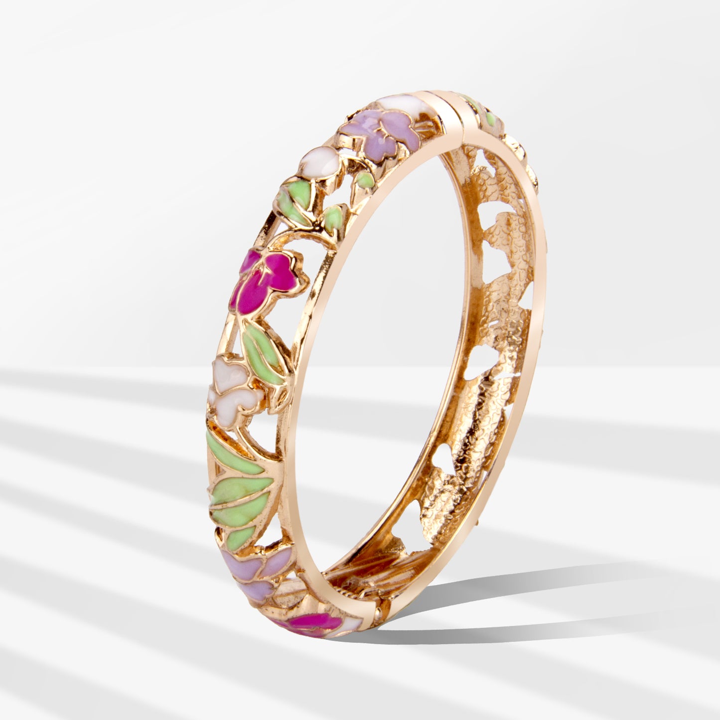 UJOY Cloisonne Bangle Gold Openwork Floral Ring Gifts for Women Girls