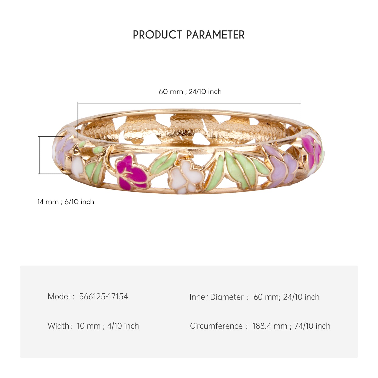 UJOY Cloisonne Bangle Gold Openwork Floral Ring Gifts for Women Girls