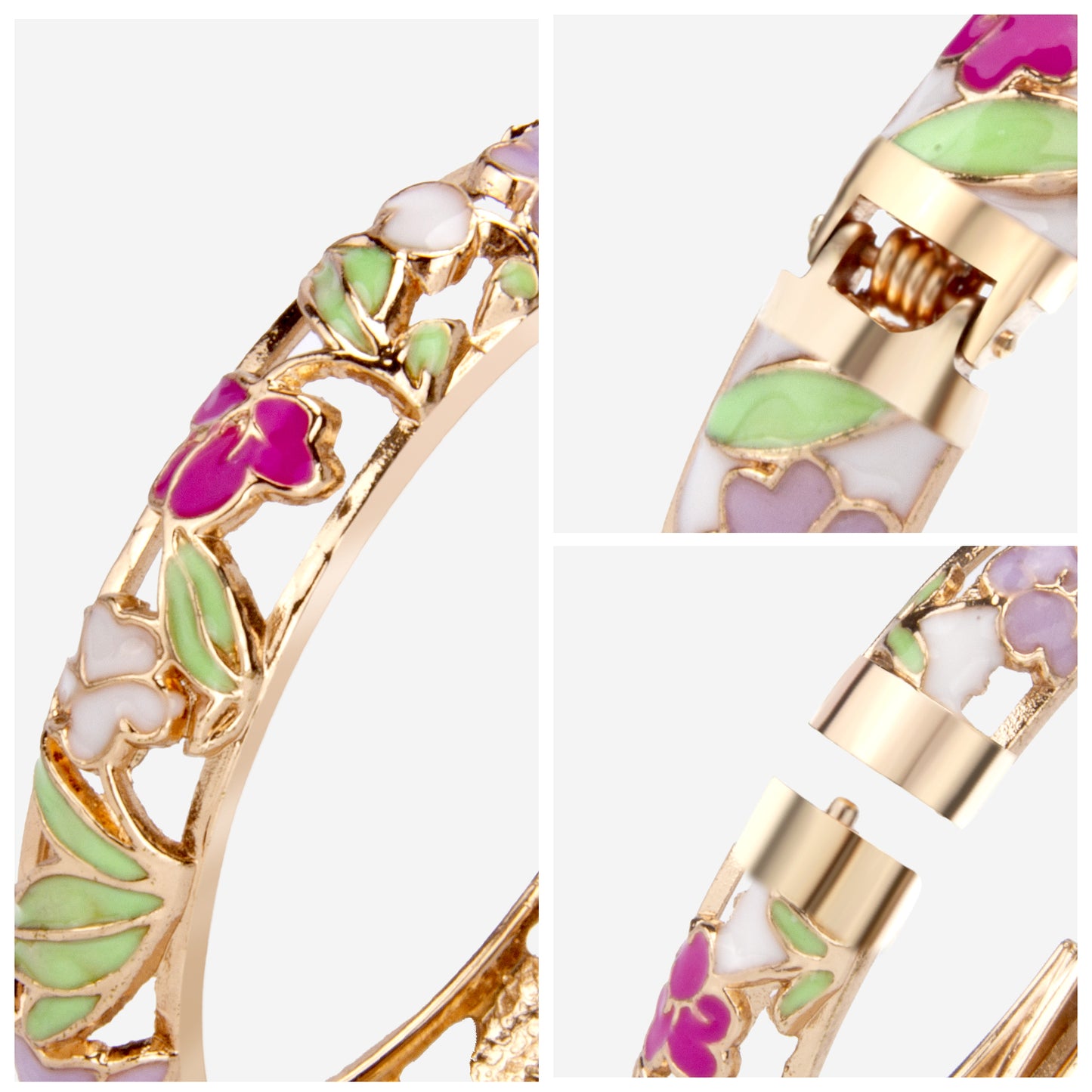 UJOY Cloisonne Bangle Gold Openwork Floral Ring Gifts for Women Girls