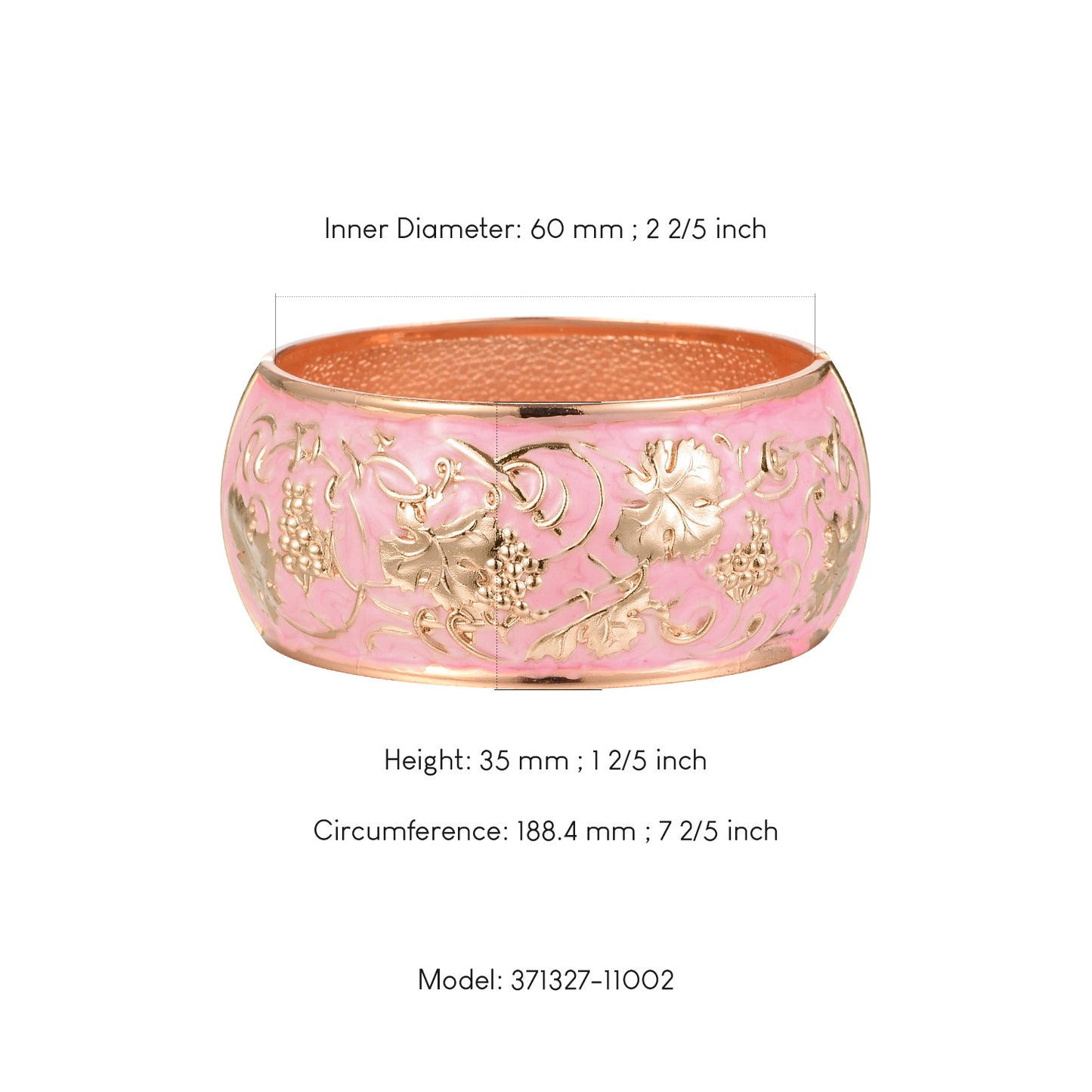 UJOY Cloisonne Bangle Pink Engraved Rose Gold Wide Bangle Gifts for Women Girls 371327