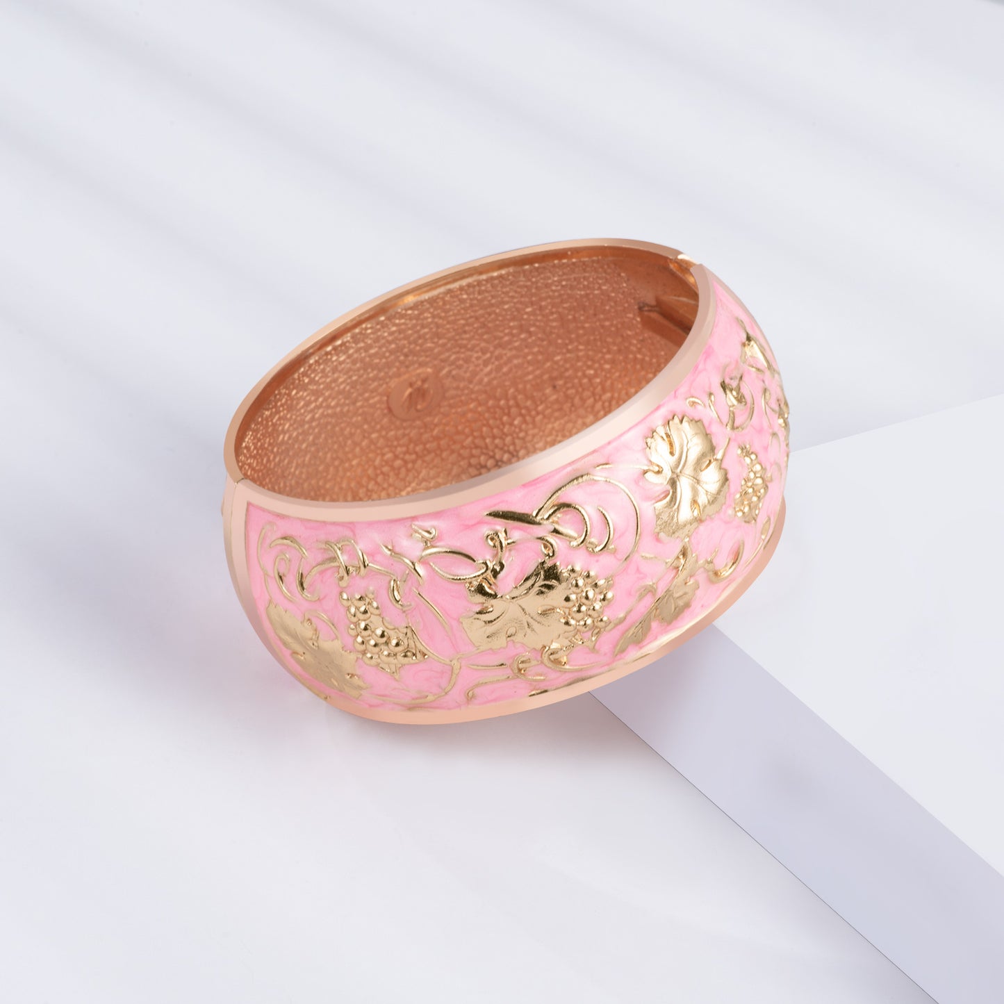 UJOY Cloisonne Bangle Pink Engraved Rose Gold Wide Bangle Gifts for Women Girls 371327