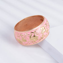 Load image into Gallery viewer, UJOY Cloisonne Bangle Pink Engraved Rose Gold Wide Bangle Gifts for Women Girls 371327