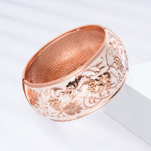Load image into Gallery viewer, UJOY Cloisonne Bangle Pink Engraved Rose Gold Wide Bangle Gifts for Women Girls 371327