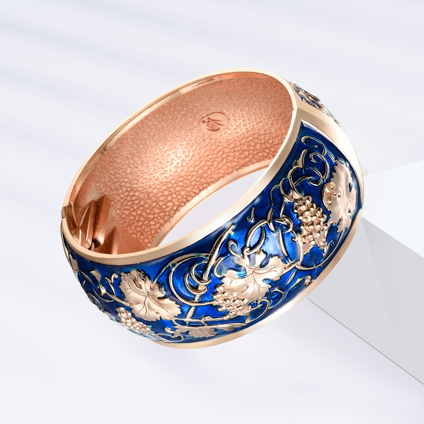 UJOY Cloisonne Bangle Pink Engraved Rose Gold Wide Bangle Gifts for Women Girls 371327