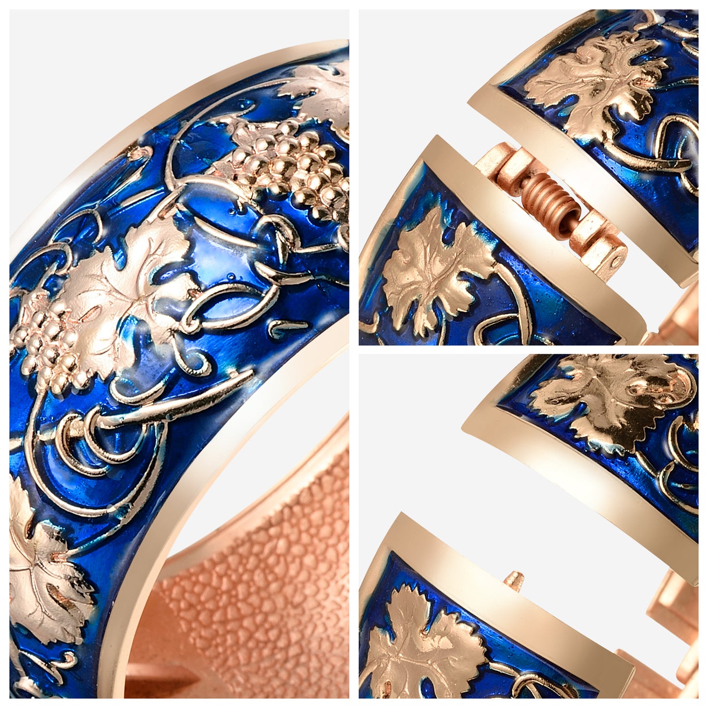 UJOY Cloisonne Bangle Pink Engraved Rose Gold Wide Bangle Gifts for Women Girls 371327