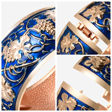 Load image into Gallery viewer, UJOY Cloisonne Bangle Pink Engraved Rose Gold Wide Bangle Gifts for Women Girls 371327