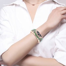 Load image into Gallery viewer, UJOY Cloisonne Bangle Green Butterfly Pattern Rose Gold Bracelet Gifts for Women Girls 377256