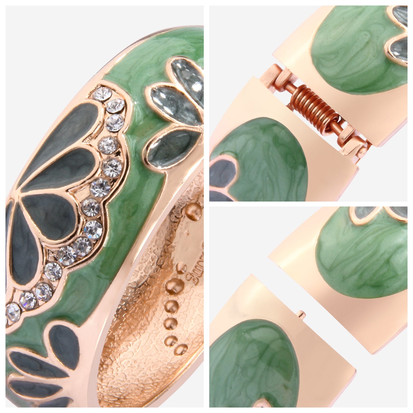 UJOY Cloisonne Bangle Green Butterfly Pattern Rose Gold Bracelet Gifts for Women Girls 377256