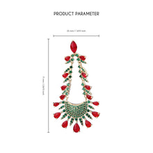 Cargar imagen en el visor de la galería, UJOY Bib-Style Drop Earrings – Gold Plated with Red &amp; Green Rhinestones