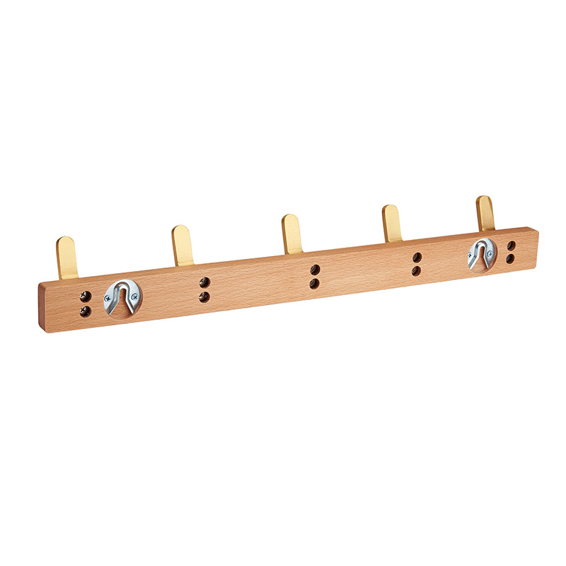 SARIHOSY 5 Hangers Hooks Rack Beech Wood Rack Zinc Alloy Gold Plated Hooks Wall Mounted for Hanging Hat Coat Key Bag 112-5