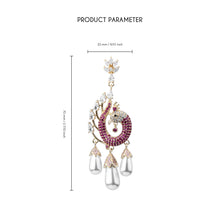 Cargar imagen en el visor de la galería, UJOY Peacock Inspired Drop Earrings – Gold Plated with Pink Crystals &amp; Pearl Tassels