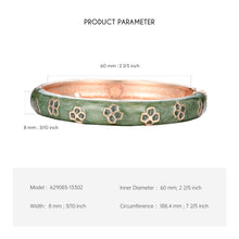 Load image into Gallery viewer, UJOY Vintage Cloisonne Enamel Bangle Gold Plated Dark Green Four-Petal Floral Hinged Bracelet Women Oriental Jewelry Gift