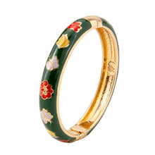 Load image into Gallery viewer, UJOY Vintage Cloisonne Enamel Bangle Gold Plated Butterfly Floral Hinged Bracelet Women Oriental Jewelry Gift