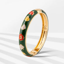 Load image into Gallery viewer, UJOY Vintage Cloisonne Enamel Bangle Gold Plated Butterfly Floral Hinged Bracelet Women Oriental Jewelry Gift
