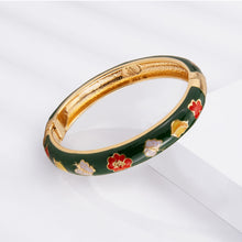Load image into Gallery viewer, UJOY Vintage Cloisonne Enamel Bangle Gold Plated Butterfly Floral Hinged Bracelet Women Oriental Jewelry Gift