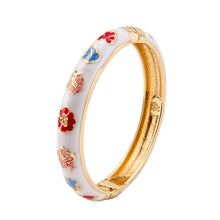 Load image into Gallery viewer, UJOY Vintage Cloisonne Enamel Bangle Gold Plated Butterfly Floral Hinged Bracelet Women Oriental Jewelry Gift