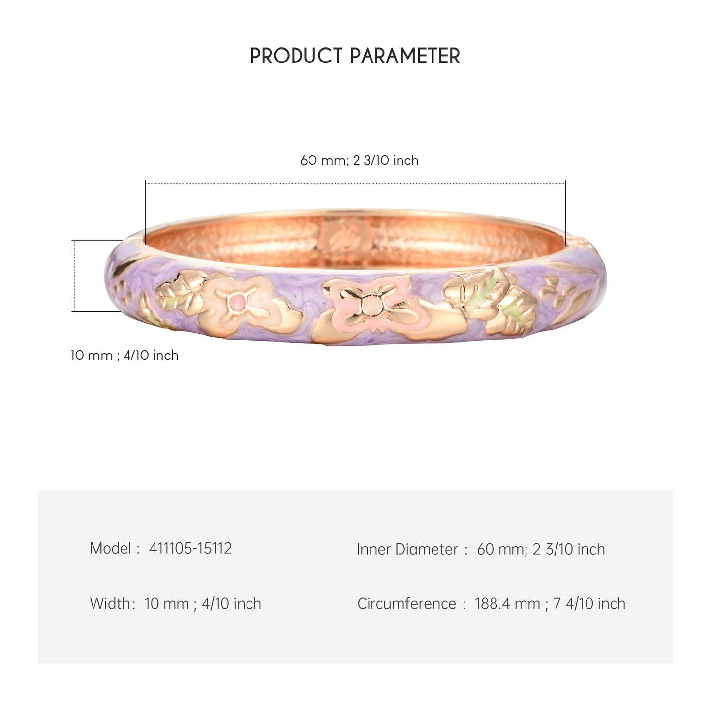UJOY Cloisonne Bangle Colorful Painted Floral Rose Gold Bracelet Gifts for Women Girls 411105