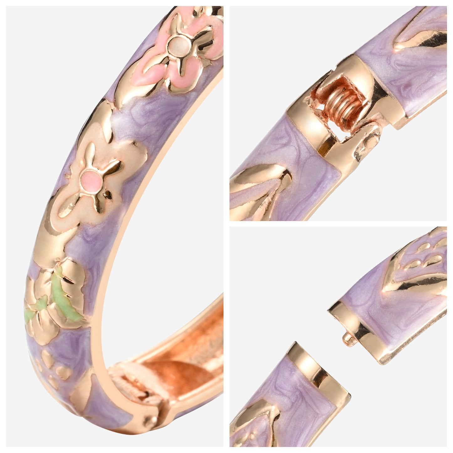 UJOY Cloisonne Bangle Colorful Painted Floral Rose Gold Bracelet Gifts for Women Girls 411105