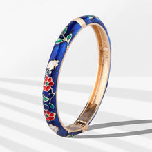 Load image into Gallery viewer, UJOY Cloisonne Bangle Dark Blue Floral Pattern Gold-rimmed Bracelet Gifts for Women Girls 412085