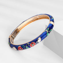Load image into Gallery viewer, UJOY Cloisonne Bangle Dark Blue Floral Pattern Gold-rimmed Bracelet Gifts for Women Girls 412085