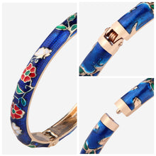 Load image into Gallery viewer, UJOY Cloisonne Bangle Dark Blue Floral Pattern Gold-rimmed Bracelet Gifts for Women Girls 412085