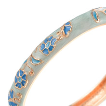 Load image into Gallery viewer, UJOY Cloisonne Bangle Dark Blue Floral Pattern Gold-rimmed Bracelet Gifts for Women Girls 412085