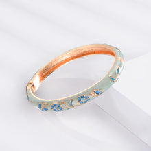 Load image into Gallery viewer, UJOY Cloisonne Bangle Dark Blue Floral Pattern Gold-rimmed Bracelet Gifts for Women Girls 412085
